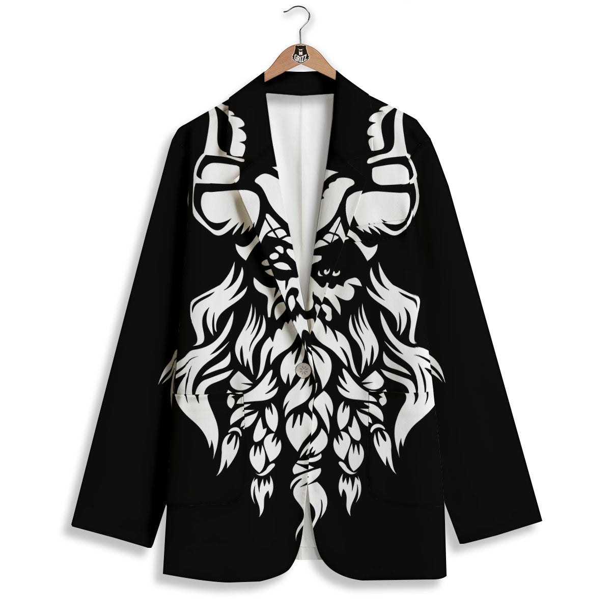 Viking God Odin White And Black Print Women's Blazer-grizzshop