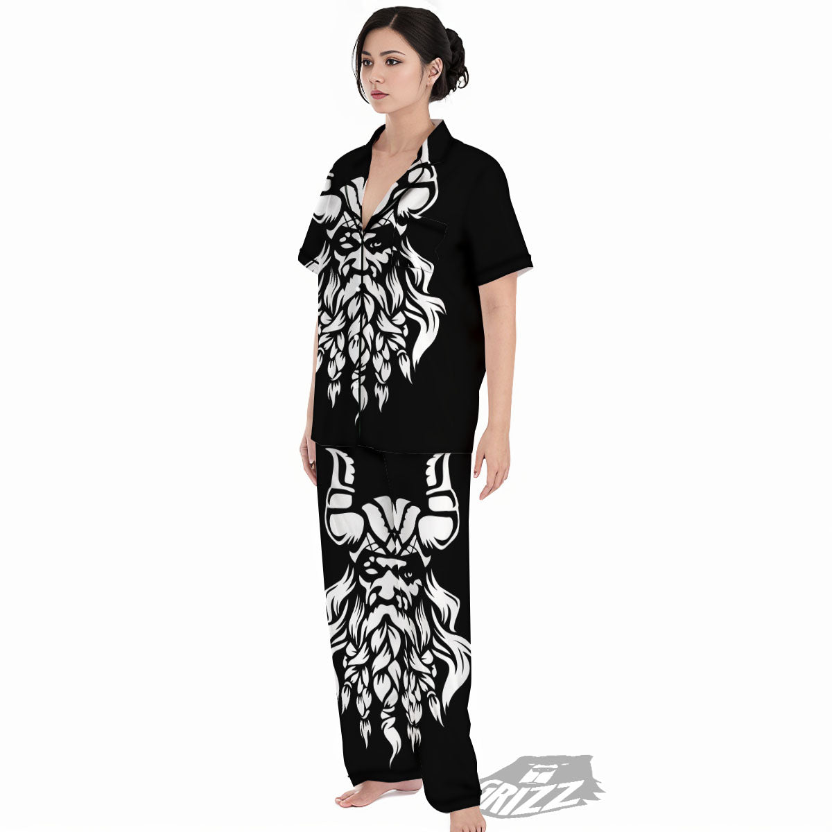 Viking God Odin White And Black Print Women's Pajamas Set-grizzshop