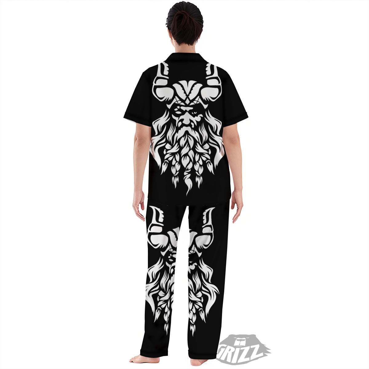 Viking God Odin White And Black Print Women's Pajamas Set-grizzshop