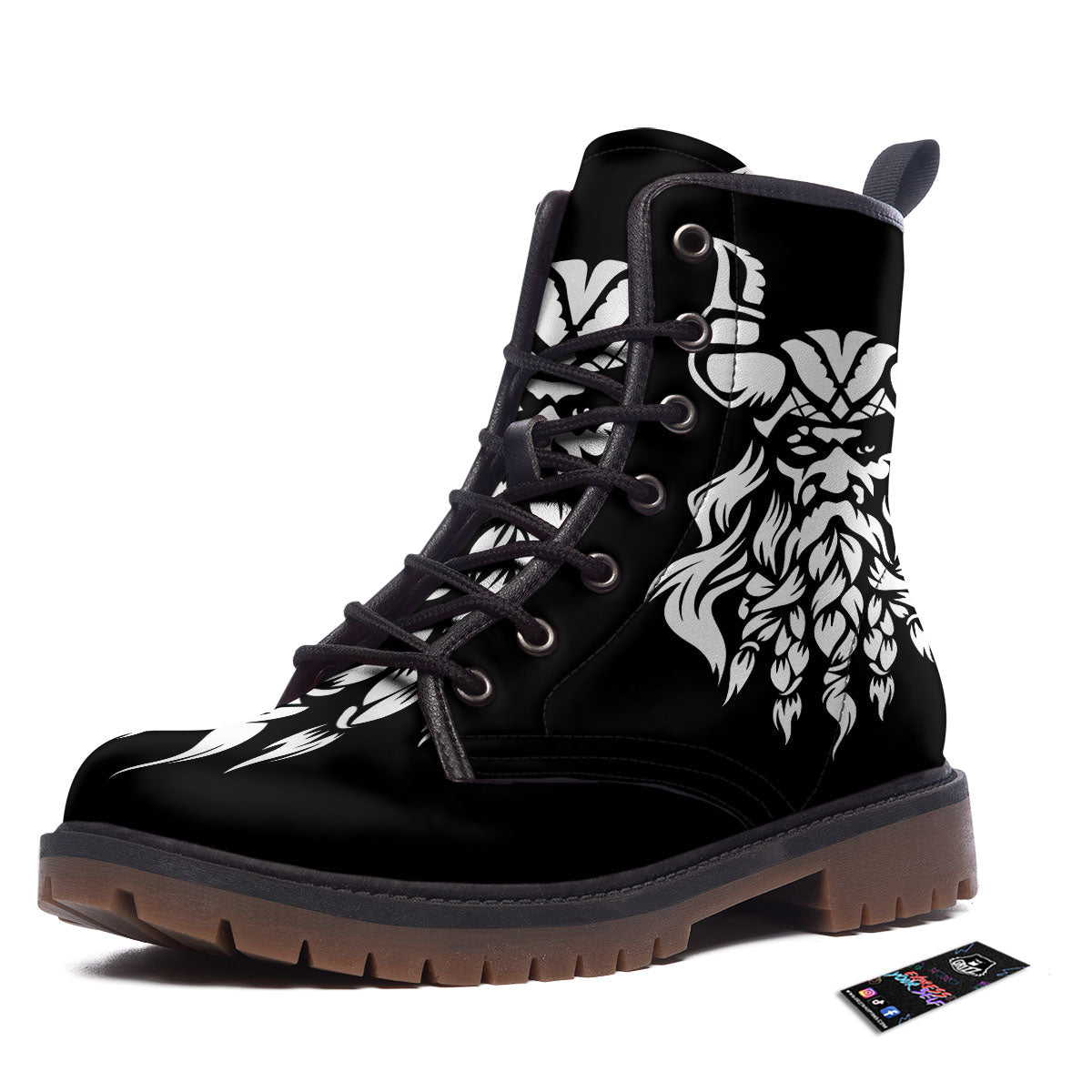 Viking God Odin White And Black Print Work Boots-grizzshop