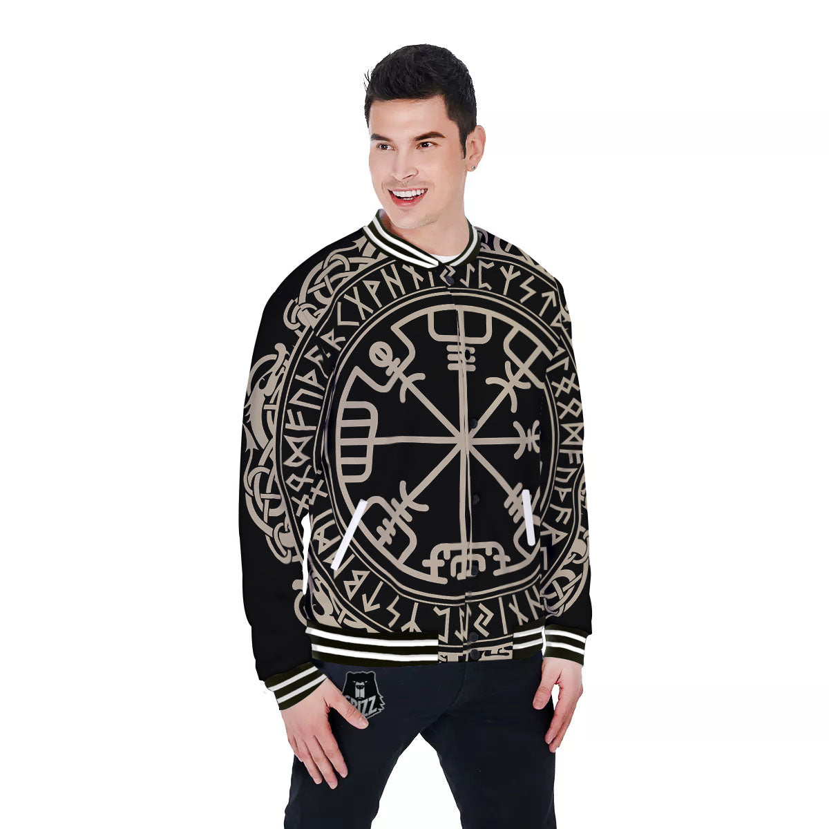 Viking Helm Of Terror Scandinavian Print Baseball Jacket-grizzshop