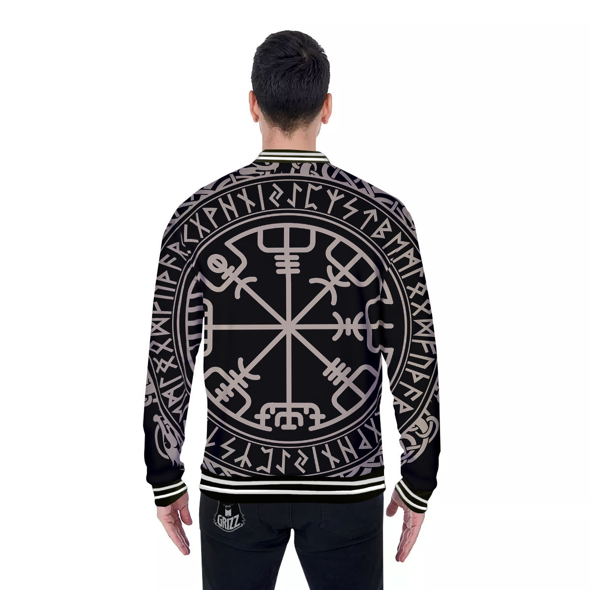 Viking Helm Of Terror Scandinavian Print Baseball Jacket-grizzshop