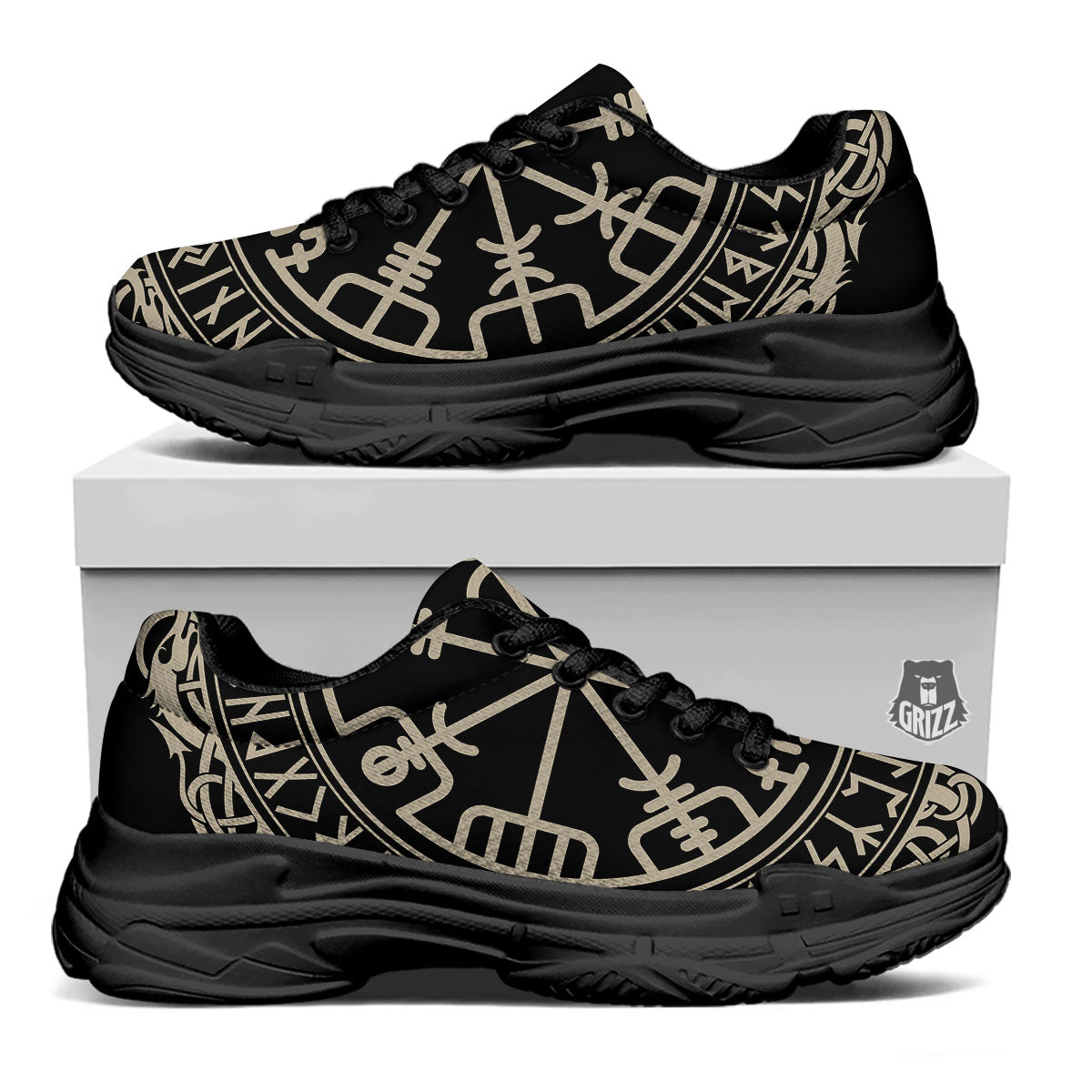 Viking Helm Of Terror Scandinavian Print Black Chunky Shoes-grizzshop