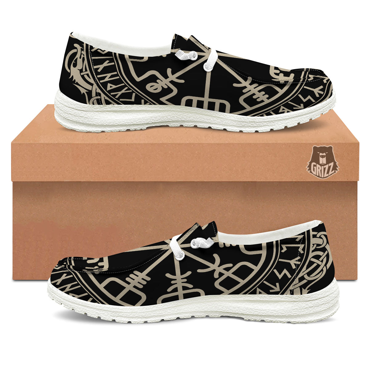 Viking Helm Of Terror Scandinavian Print Black Loafers-grizzshop