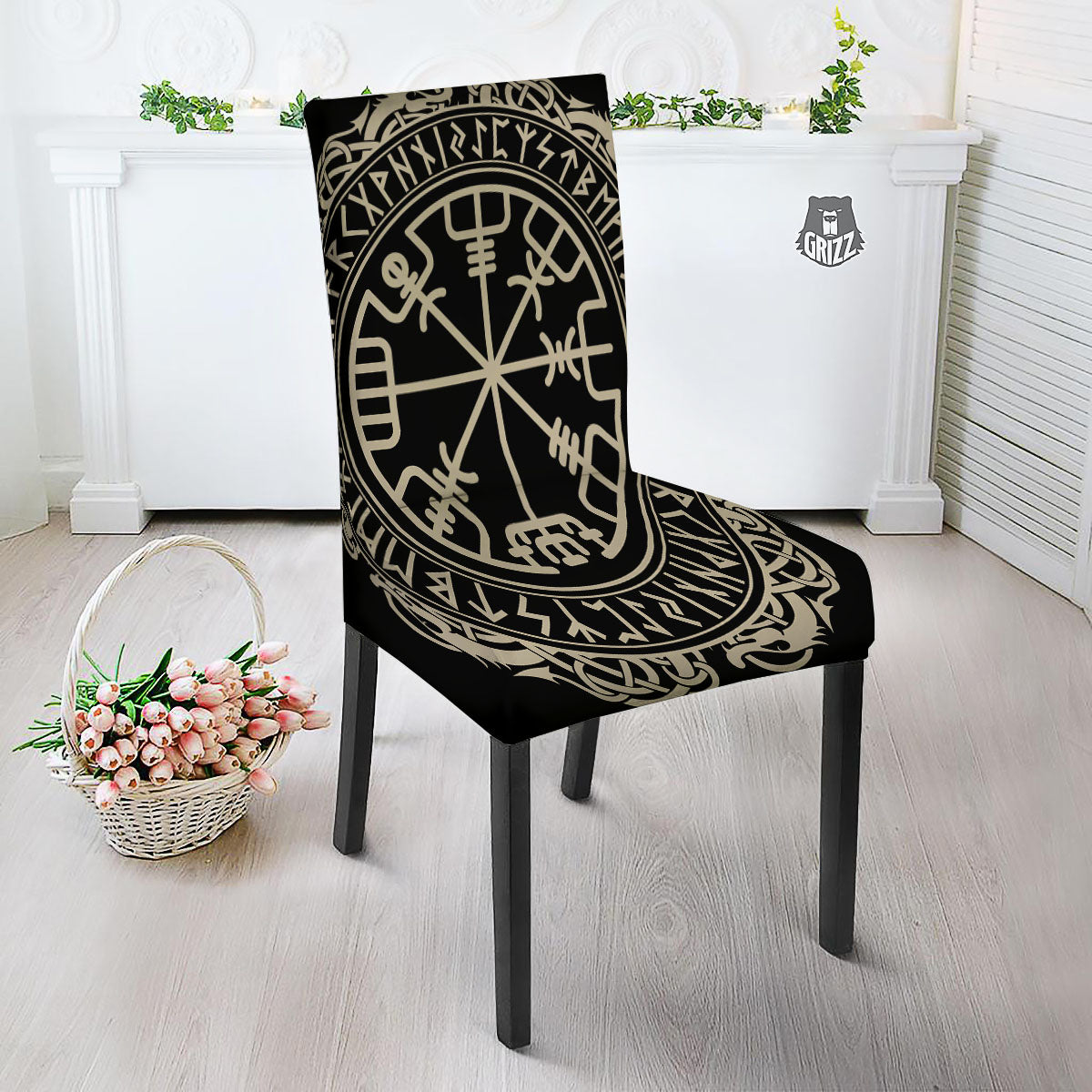 Viking Helm Of Terror Scandinavian Print Dining Chair Slipcover-grizzshop