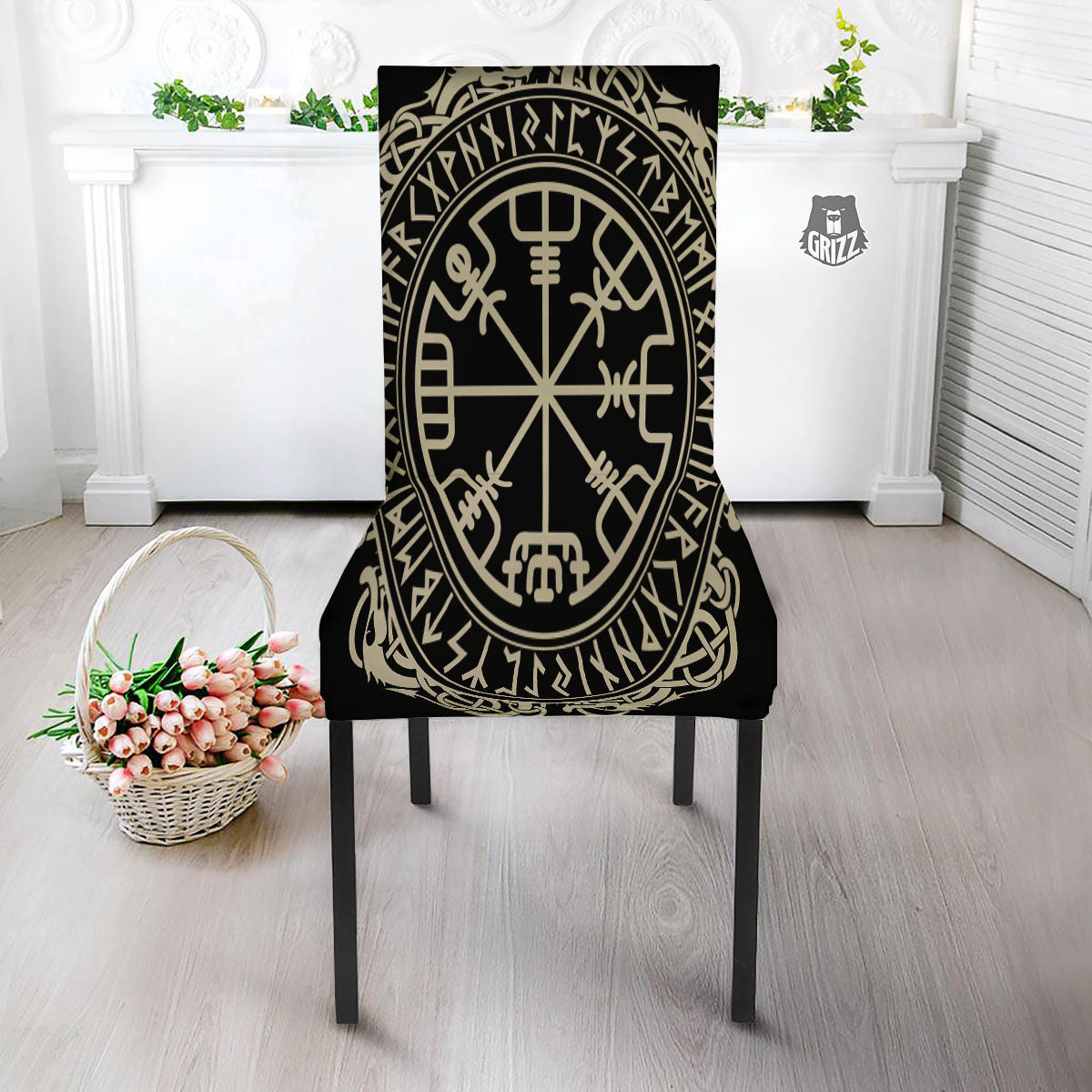 Viking Helm Of Terror Scandinavian Print Dining Chair Slipcover-grizzshop