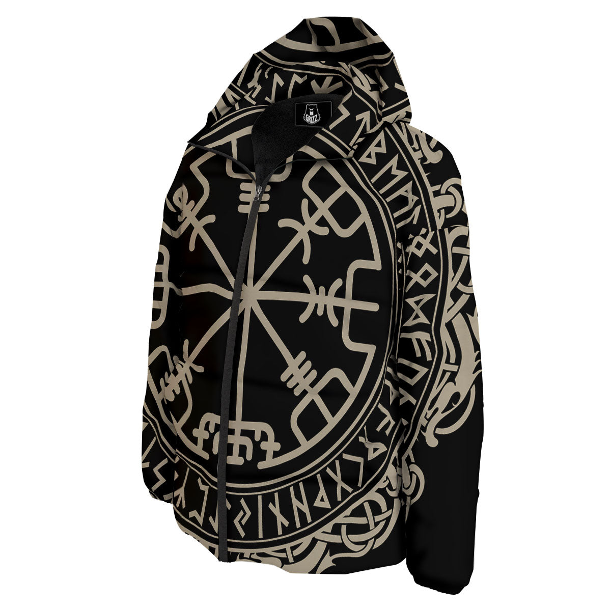 Viking Helm Of Terror Scandinavian Print Down Jacket-grizzshop