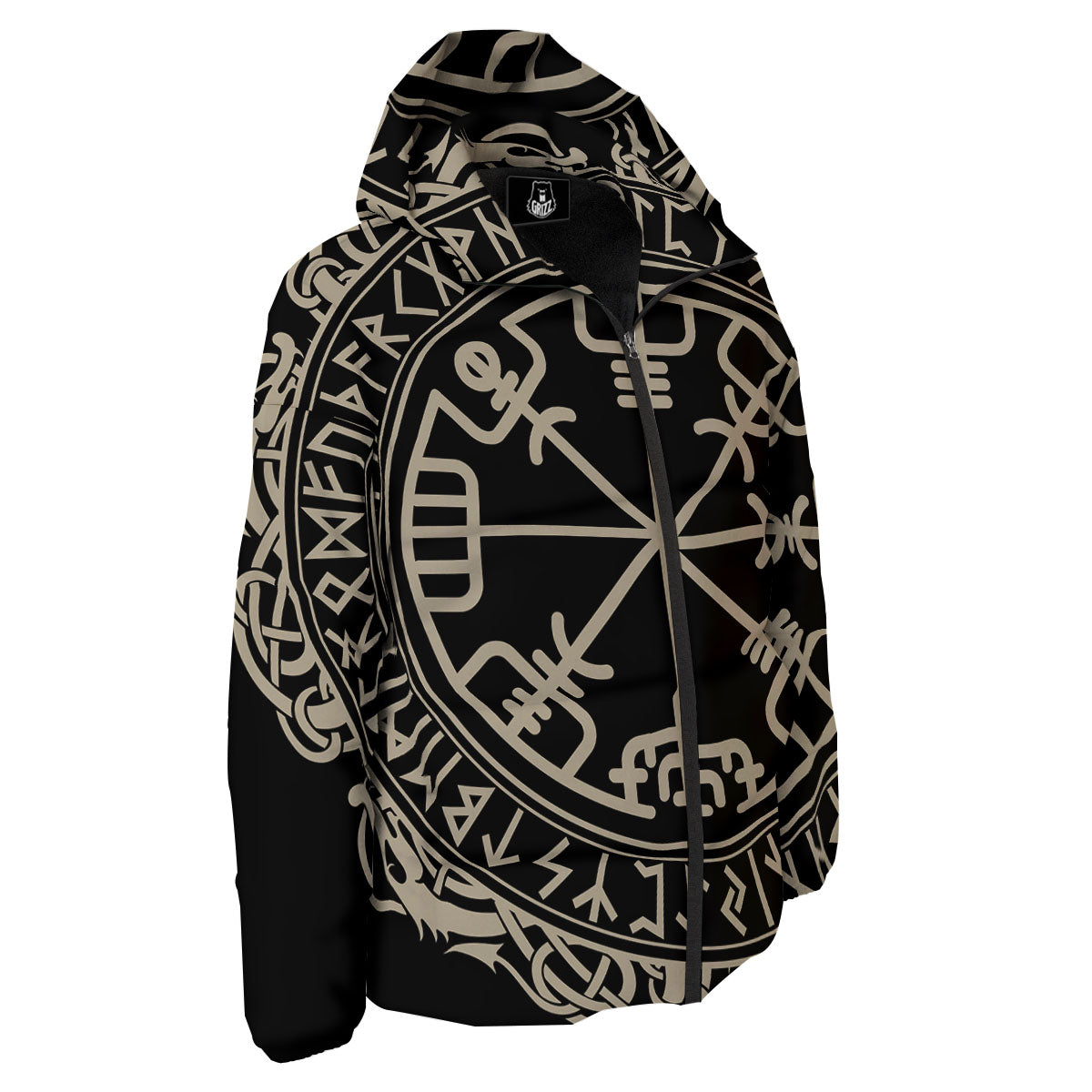 Viking Helm Of Terror Scandinavian Print Down Jacket-grizzshop