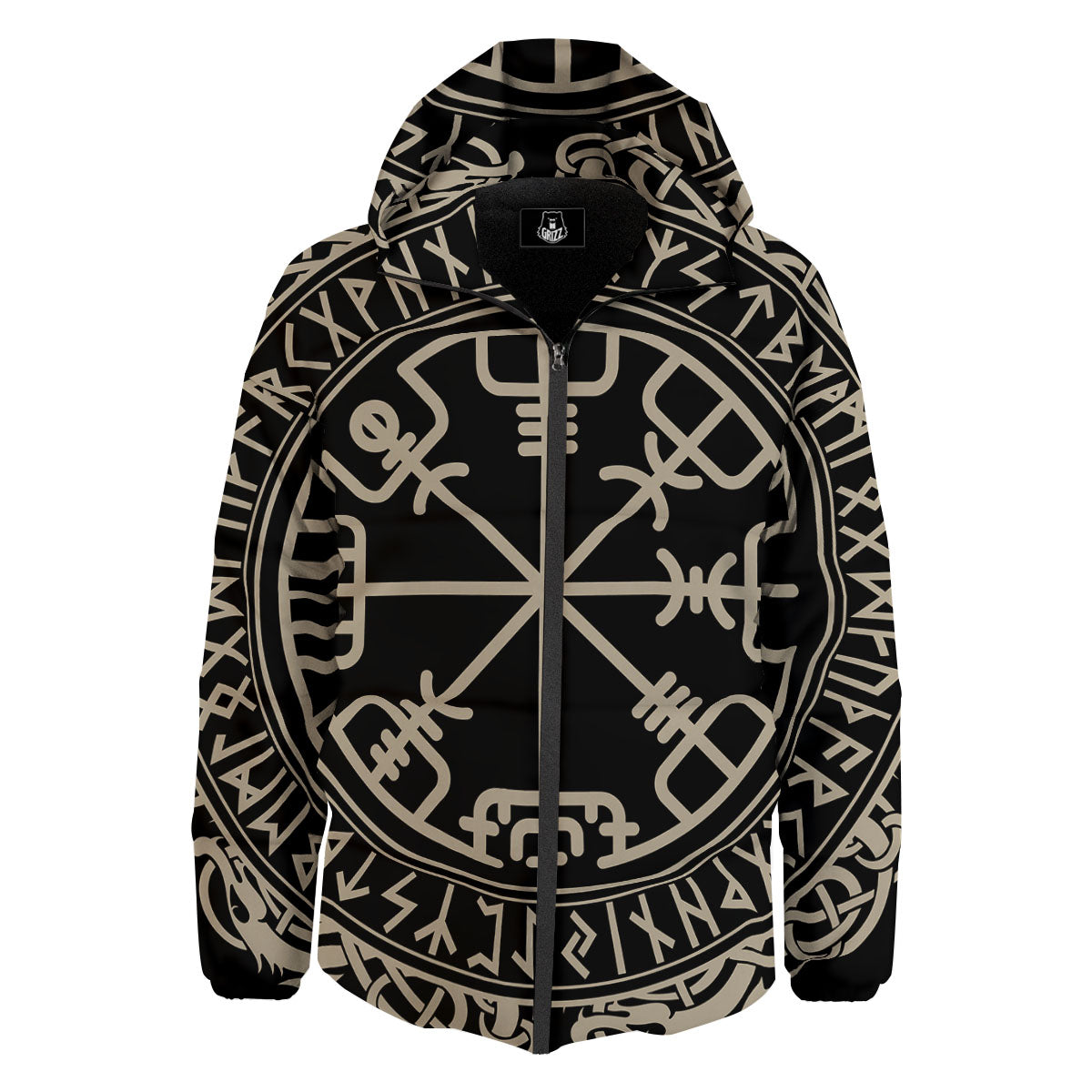 Viking Helm Of Terror Scandinavian Print Down Jacket-grizzshop