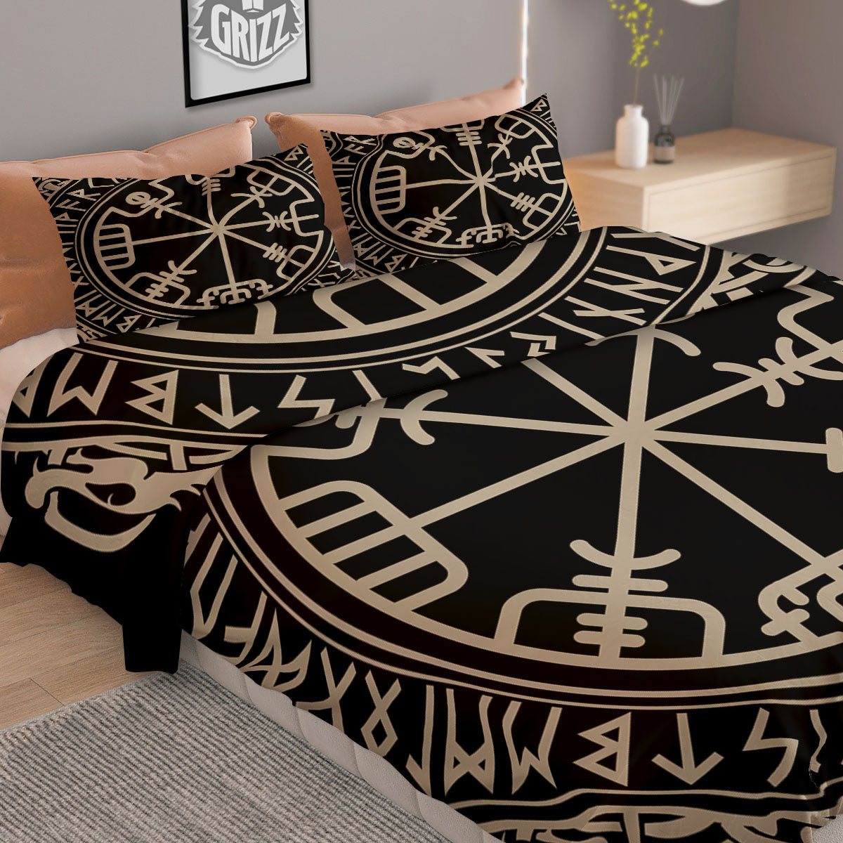 Viking Helm Of Terror Scandinavian Print Duvet Cover Bedding Set