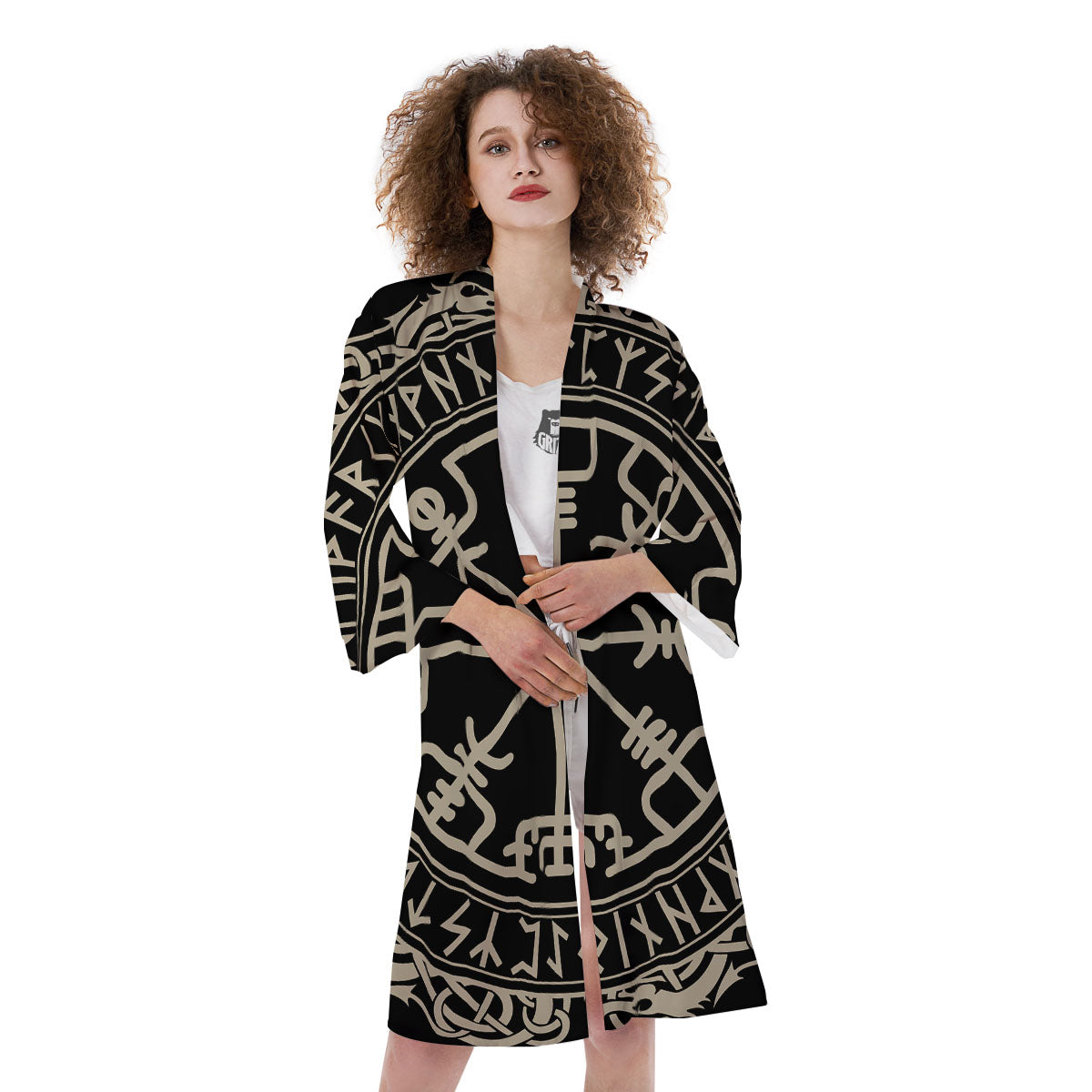Viking Helm Of Terror Scandinavian Print Kimono-grizzshop