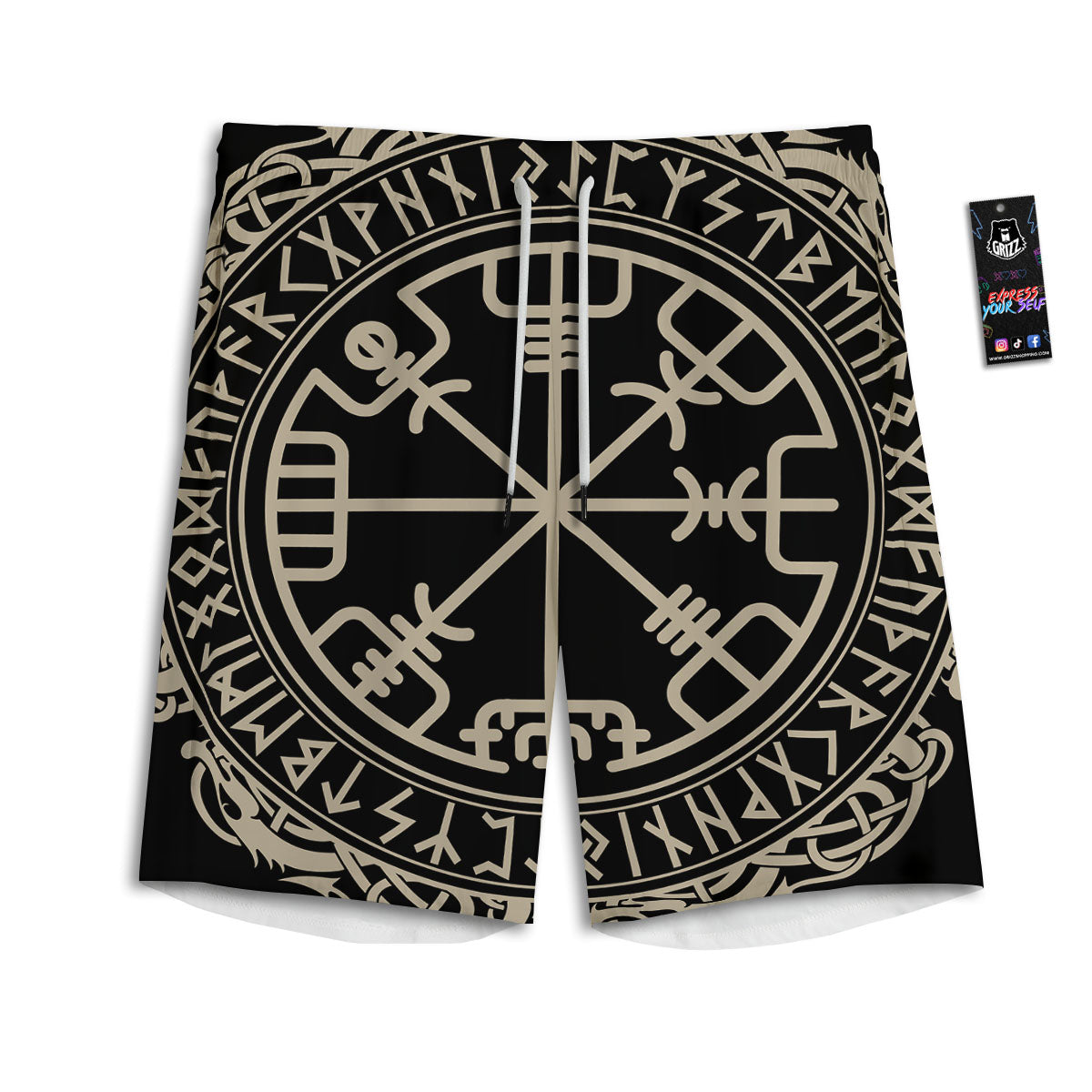 Viking Helm Of Terror Scandinavian Print Men's Athletic Shorts