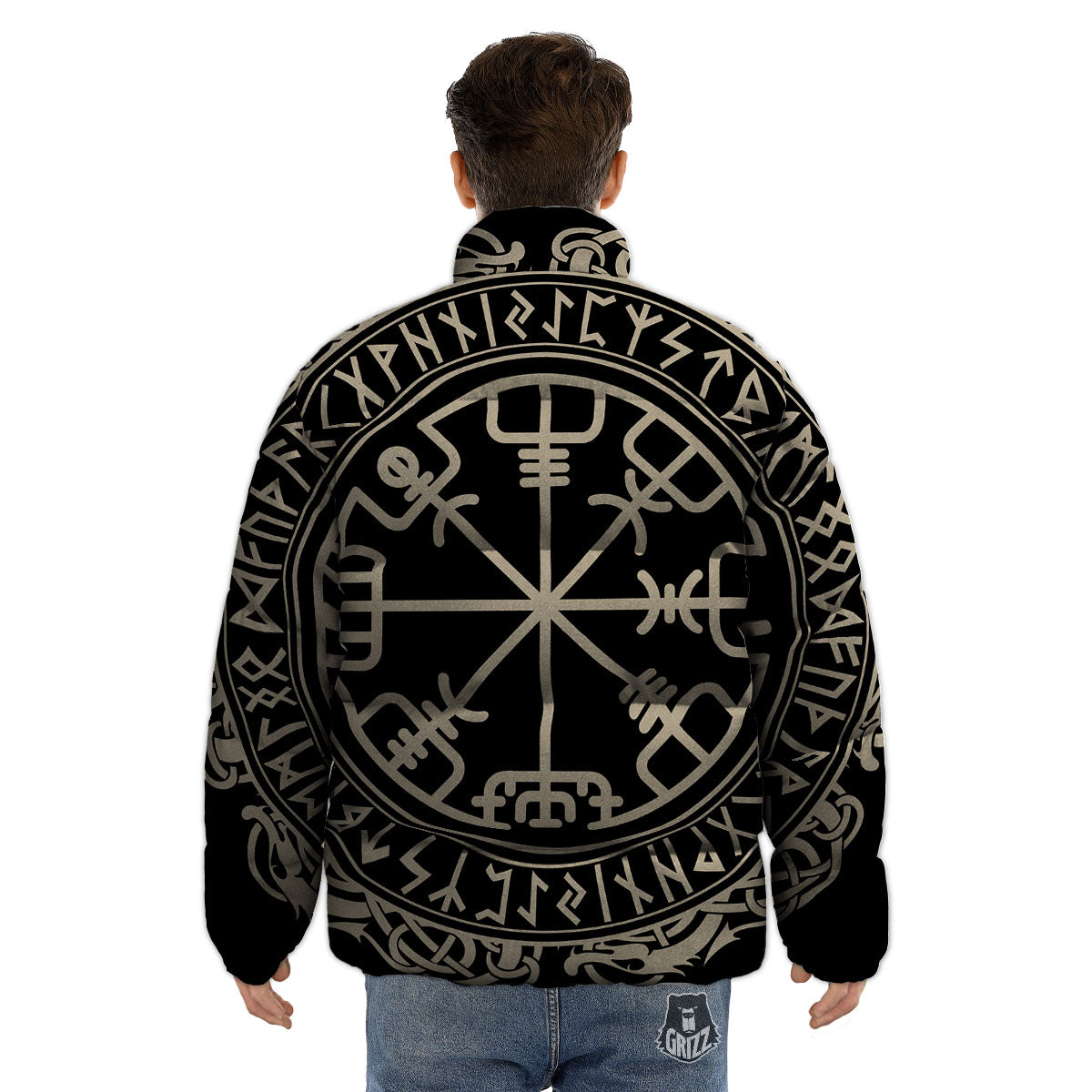 Viking Helm Of Terror Scandinavian Print Puffer Jacket-grizzshop