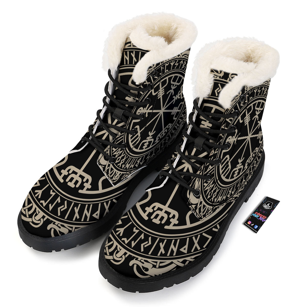 Viking Helm Of Terror Scandinavian Print Winter Boots-grizzshop