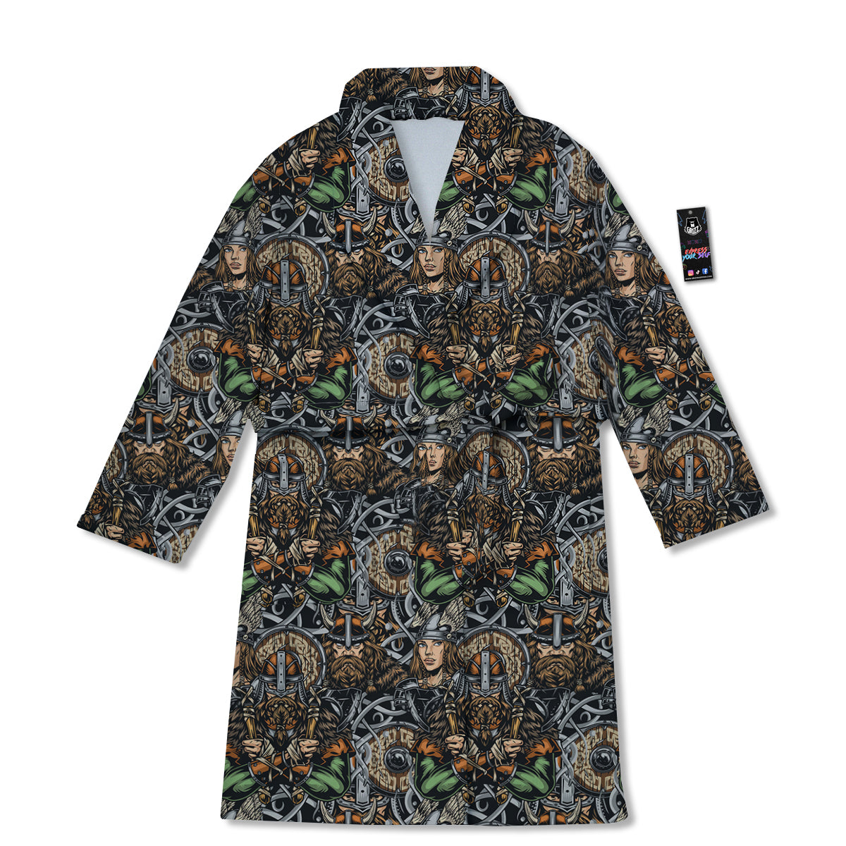 Viking Nordic Warriors Print Pattern Bathrobe-grizzshop