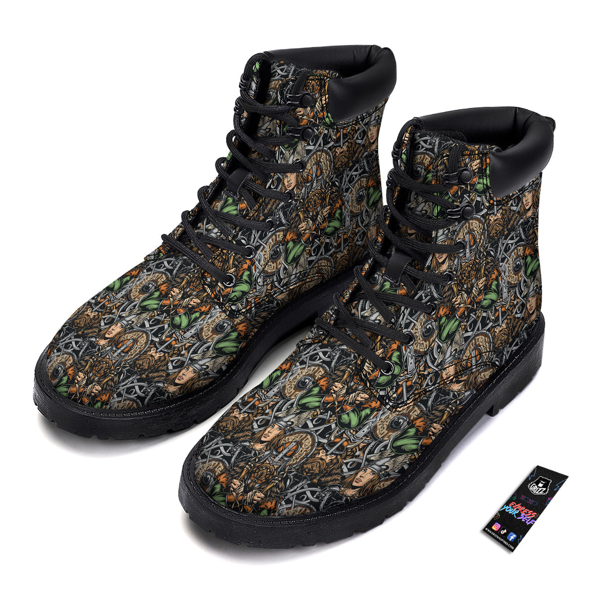 Viking Nordic Warriors Print Pattern Boots-grizzshop