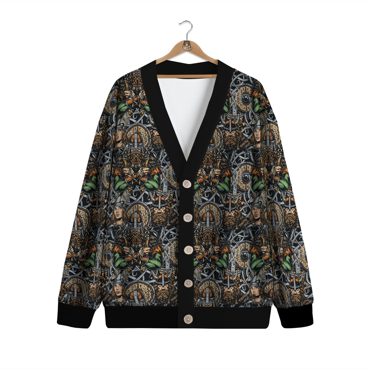 Viking Nordic Warriors Print Pattern Cardigan-grizzshop