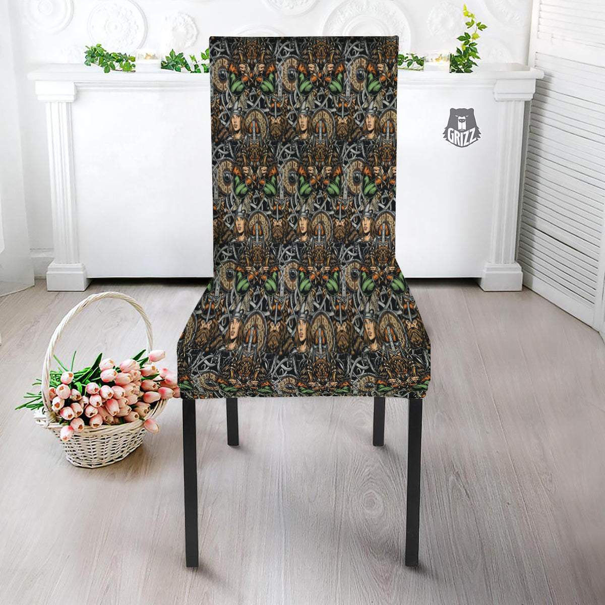 Viking Nordic Warriors Print Pattern Dining Chair Slipcover-grizzshop
