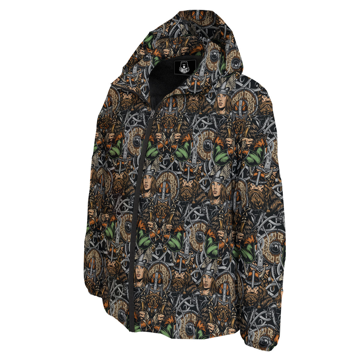 Viking Nordic Warriors Print Pattern Down Jacket-grizzshop