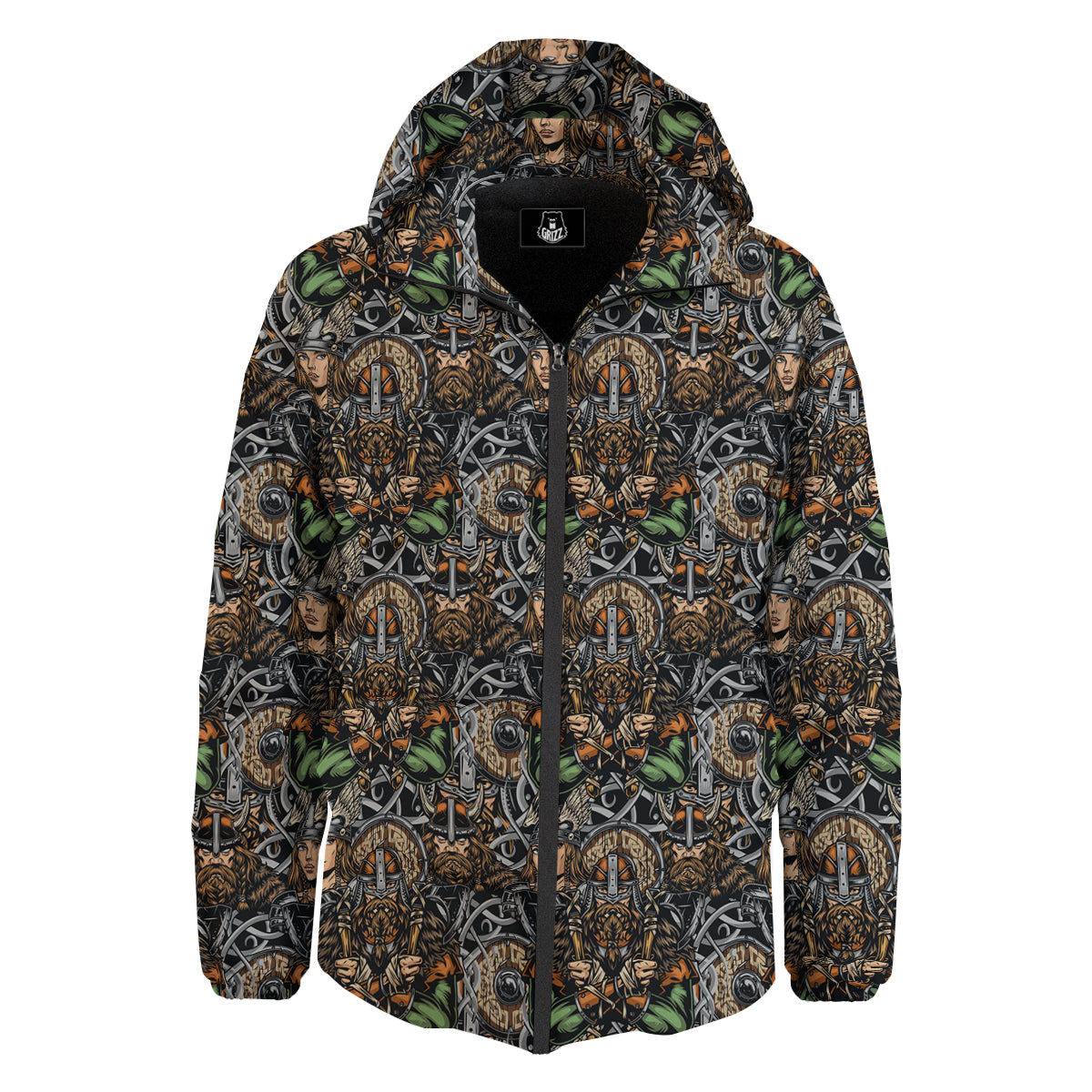 Viking Nordic Warriors Print Pattern Down Jacket-grizzshop