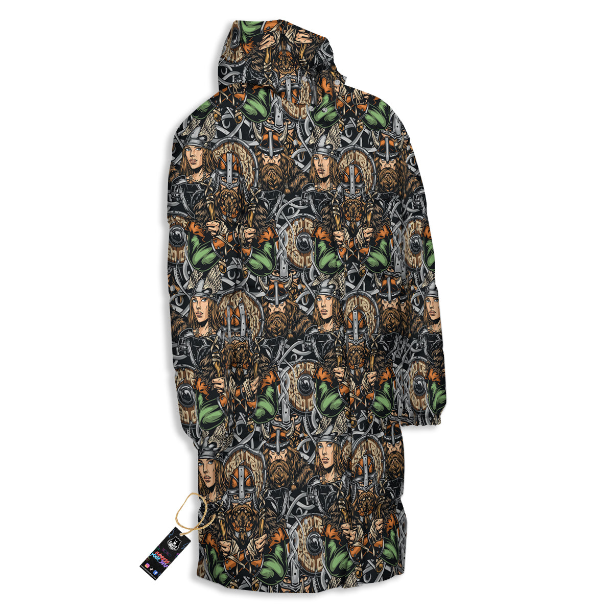 Viking Nordic Warriors Print Pattern Long Down Jacket-grizzshop