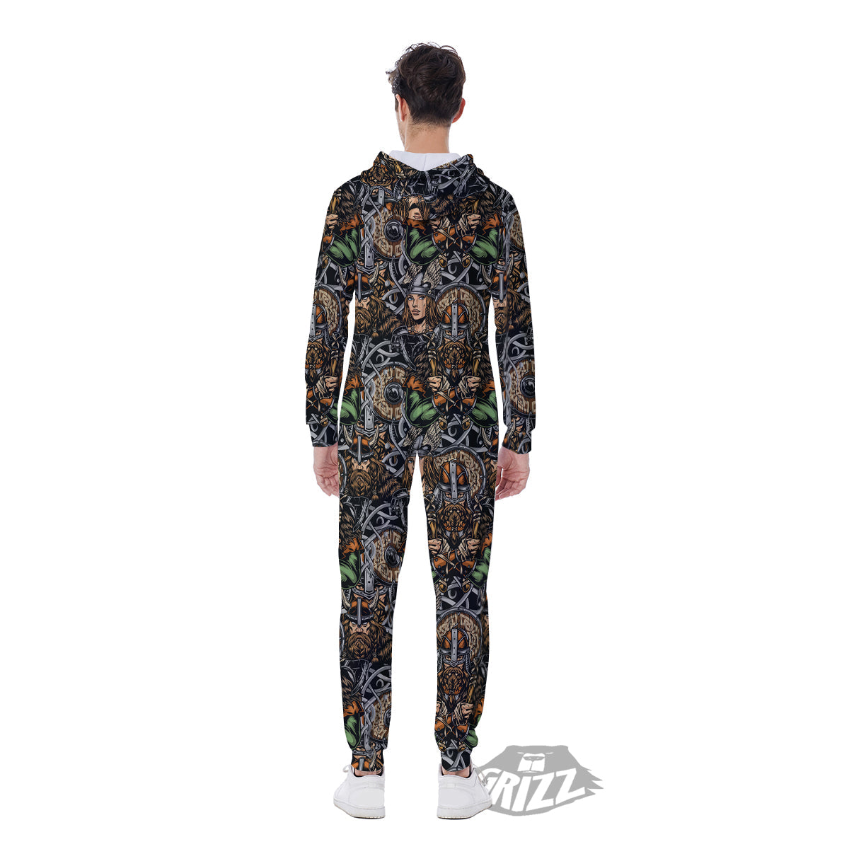Viking Nordic Warriors Print Pattern Men's Jumpsuit-grizzshop