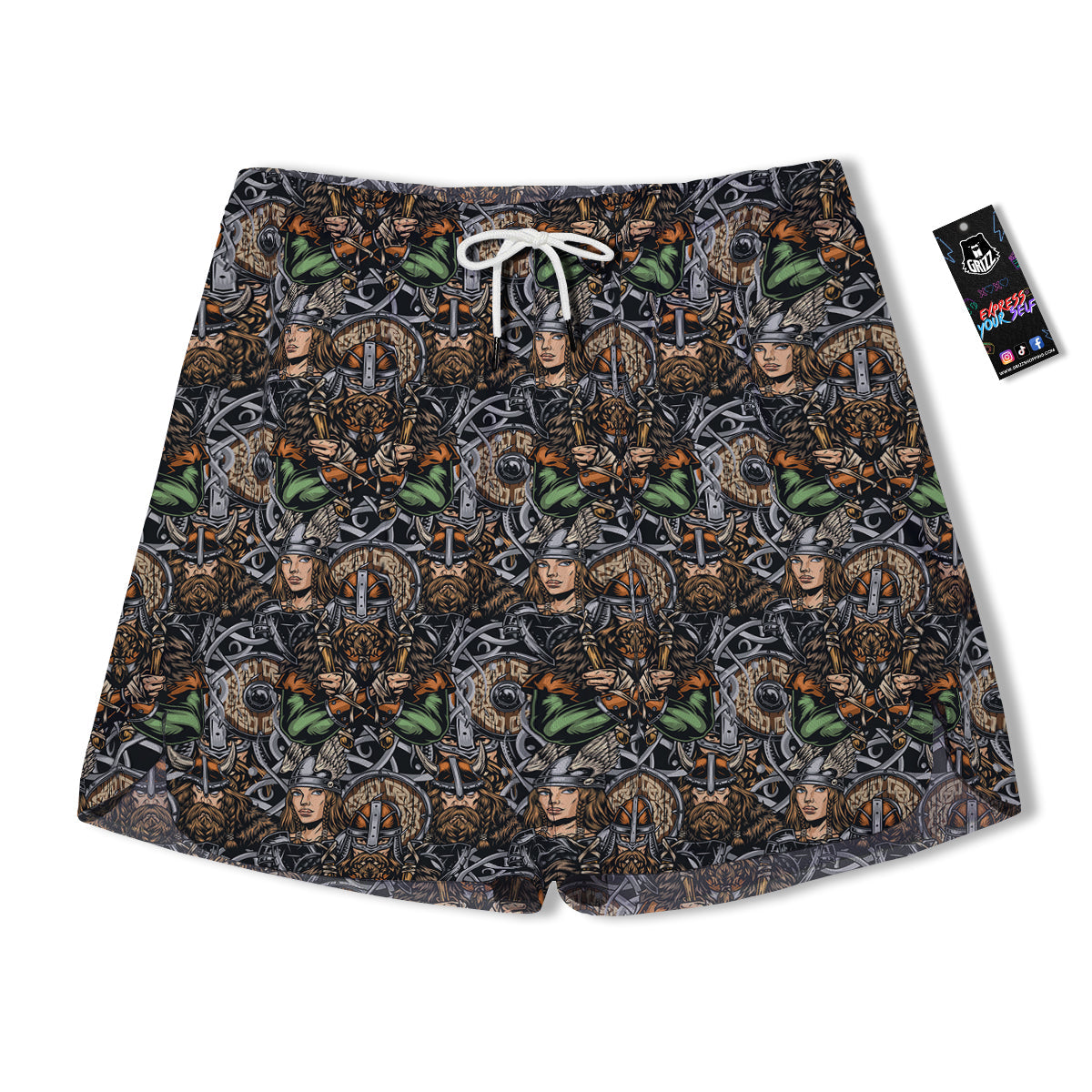 Viking Nordic Warriors Print Pattern Men's Running Shorts-grizzshop