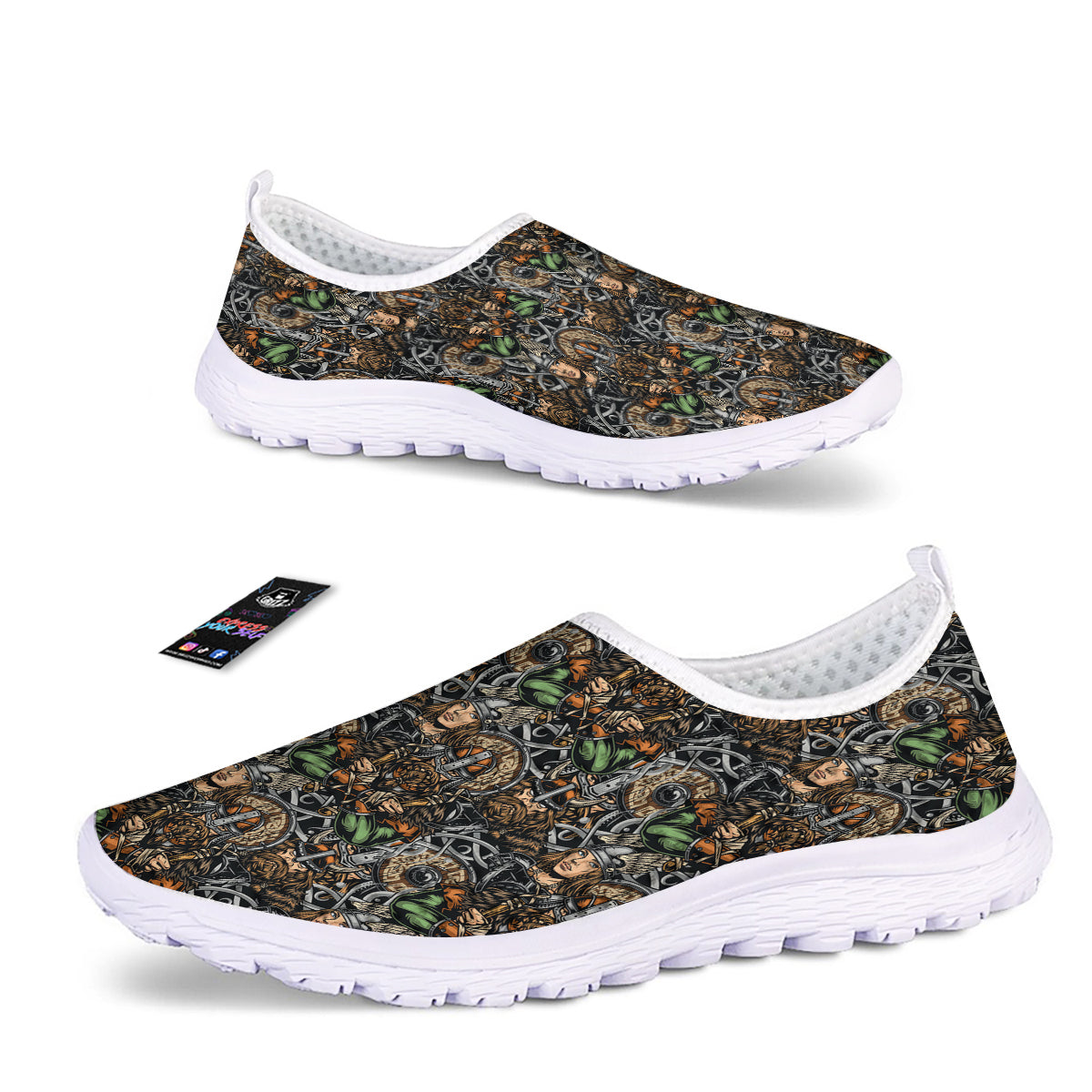 Viking Nordic Warriors Print Pattern Nurse Shoes-grizzshop