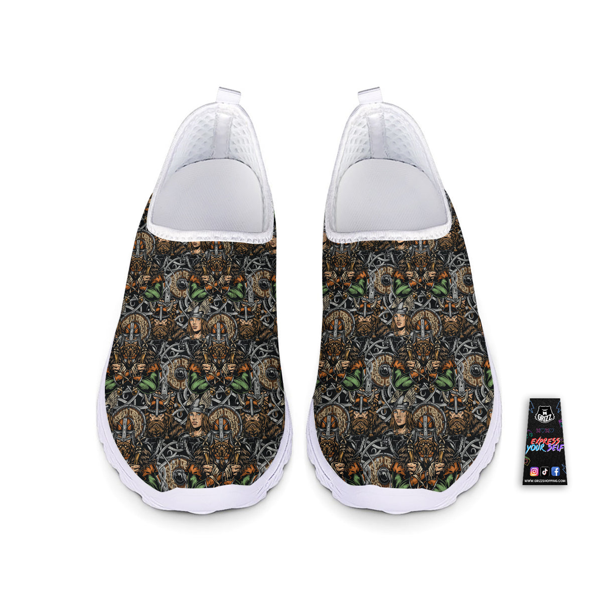 Viking Nordic Warriors Print Pattern Nurse Shoes-grizzshop