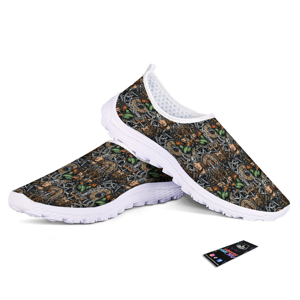 Viking Nordic Warriors Print Pattern Nurse Shoes-grizzshop
