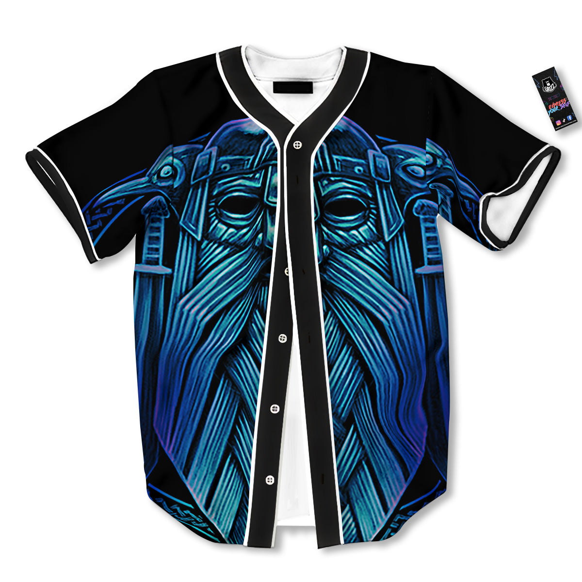 Viking Norse God Odin Blue Print Baseball Jersey-grizzshop