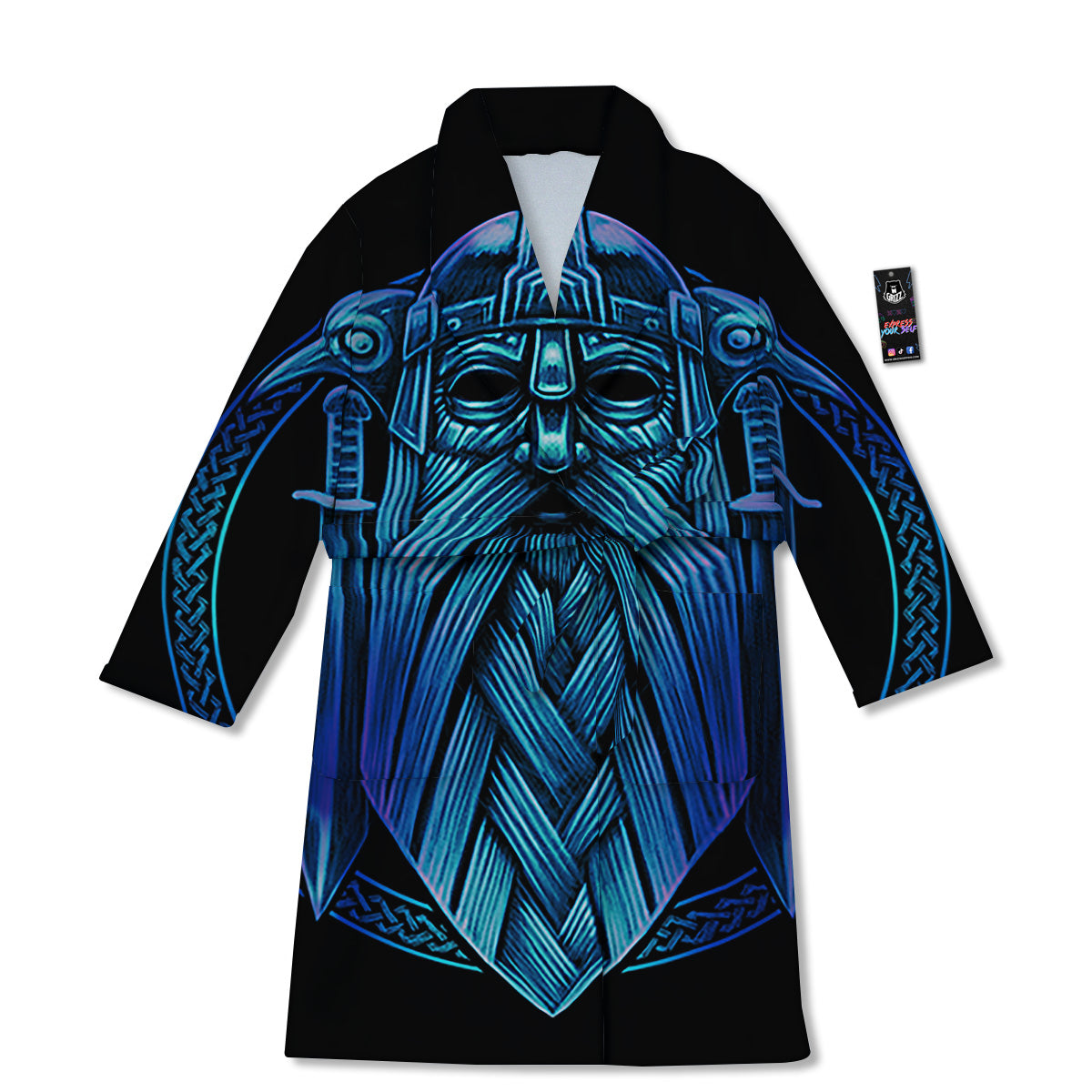 Viking Norse God Odin Blue Print Bathrobe-grizzshop