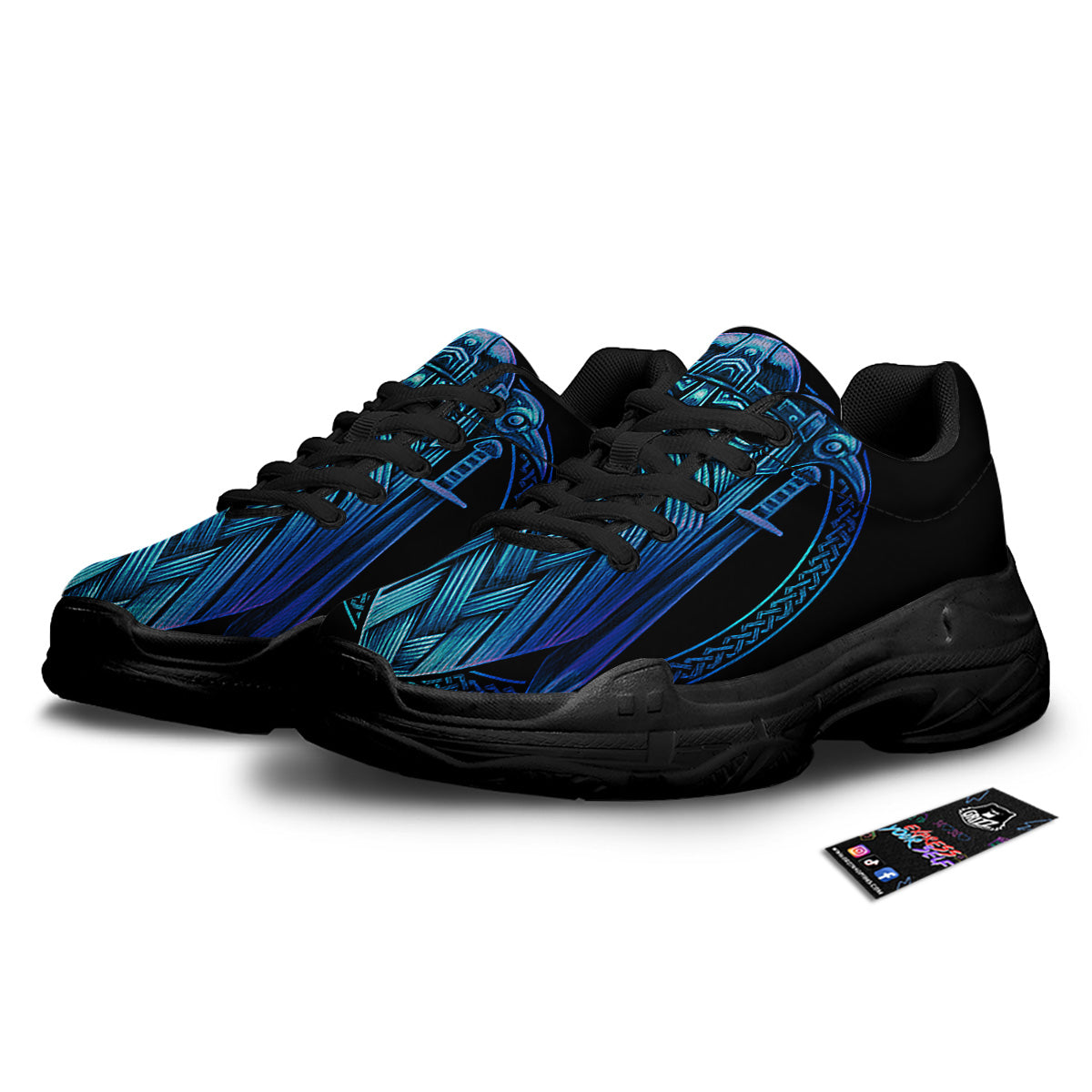 Viking Norse God Odin Blue Print Black Chunky Shoes-grizzshop