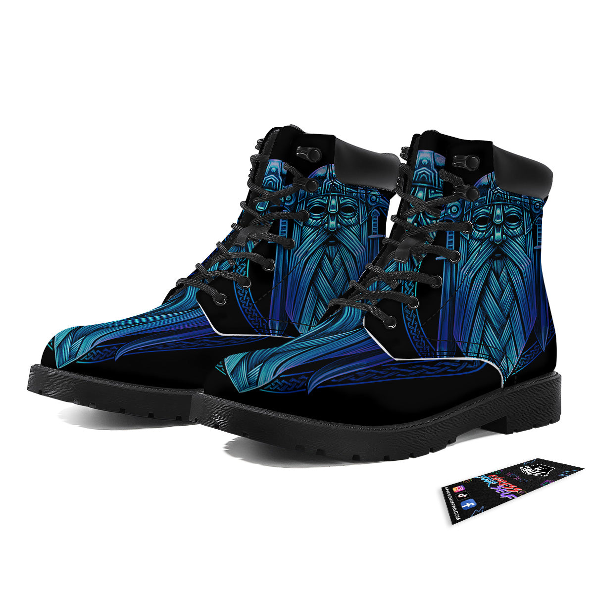Viking Norse God Odin Blue Print Boots-grizzshop