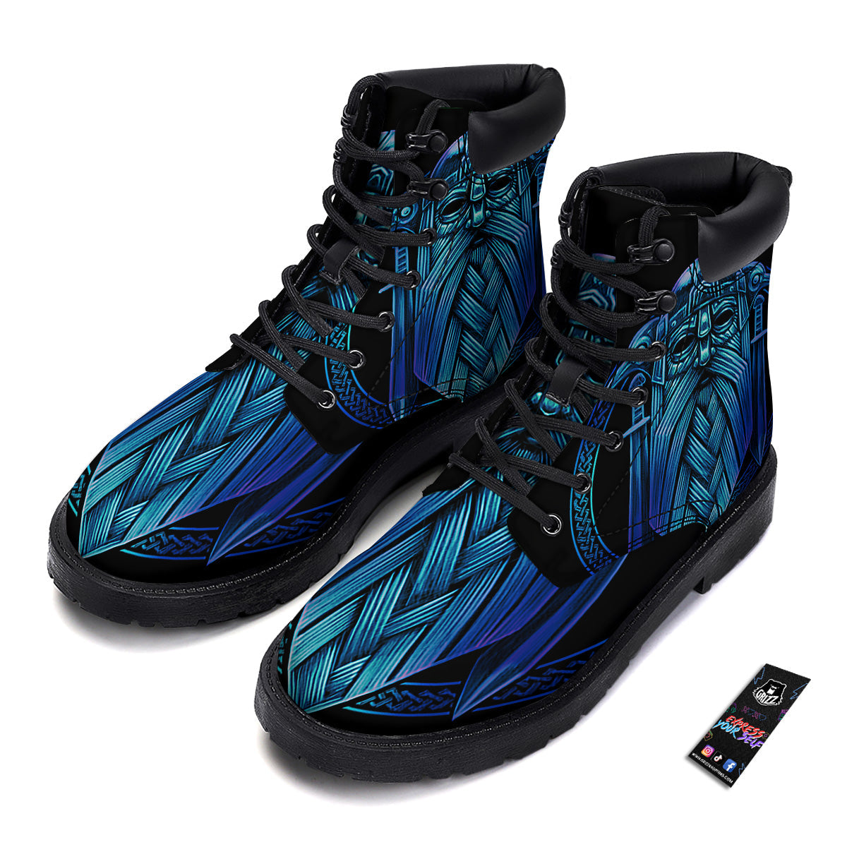 Viking Norse God Odin Blue Print Boots-grizzshop