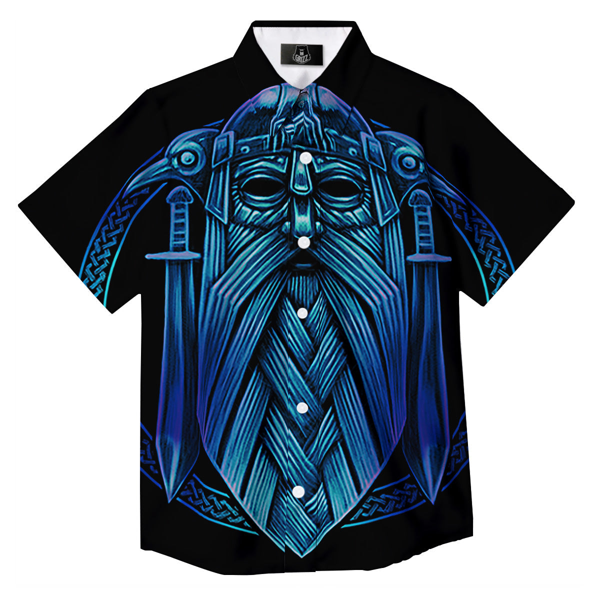 Viking Norse God Odin Blue Print Button Up Shirt-grizzshop