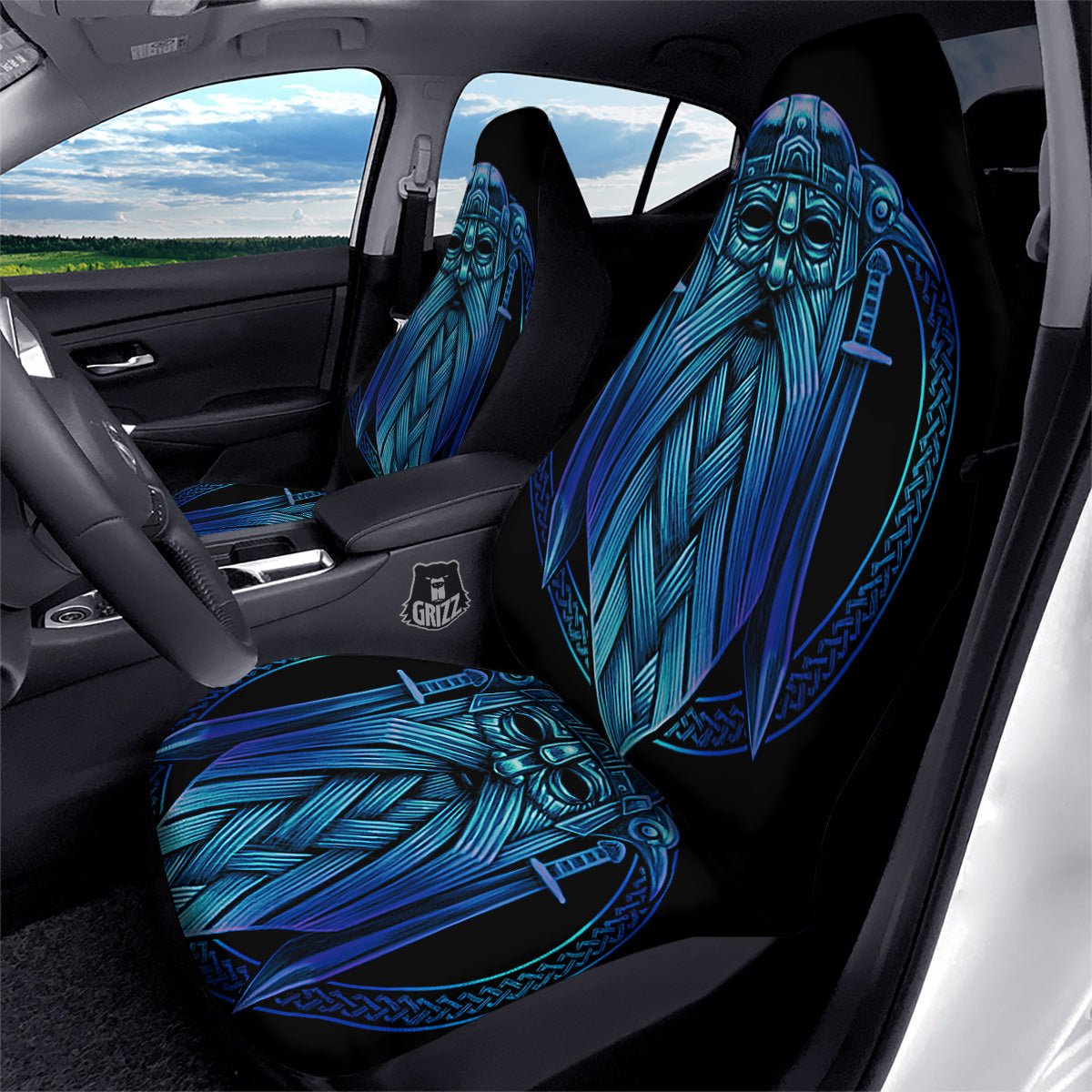 Viking Norse God Odin Blue Print Car Seat Covers-grizzshop