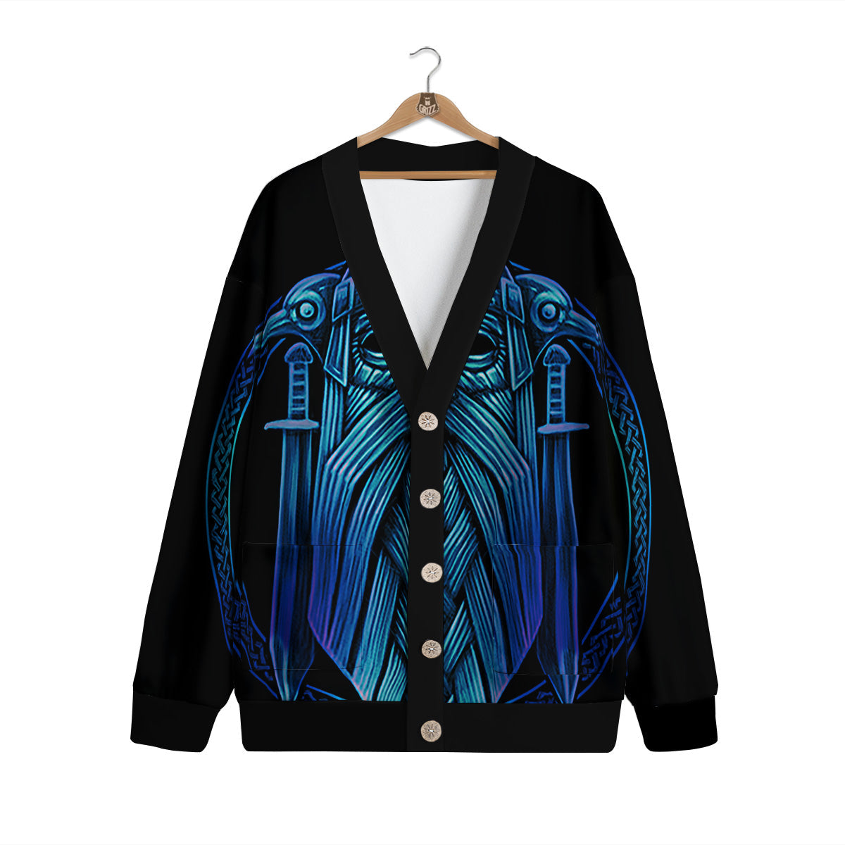 Viking Norse God Odin Blue Print Cardigan-grizzshop
