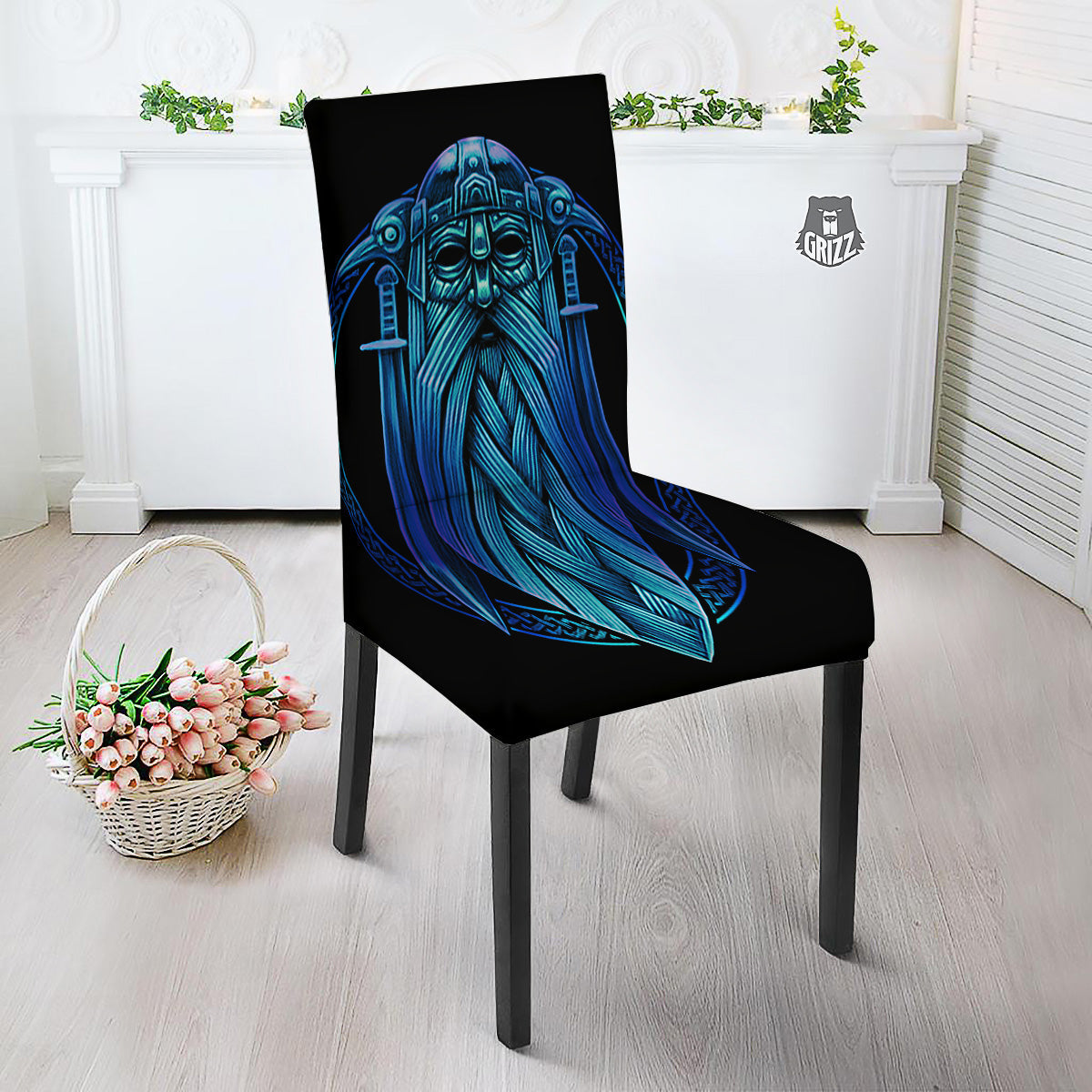 Viking Norse God Odin Blue Print Dining Chair Slipcover-grizzshop