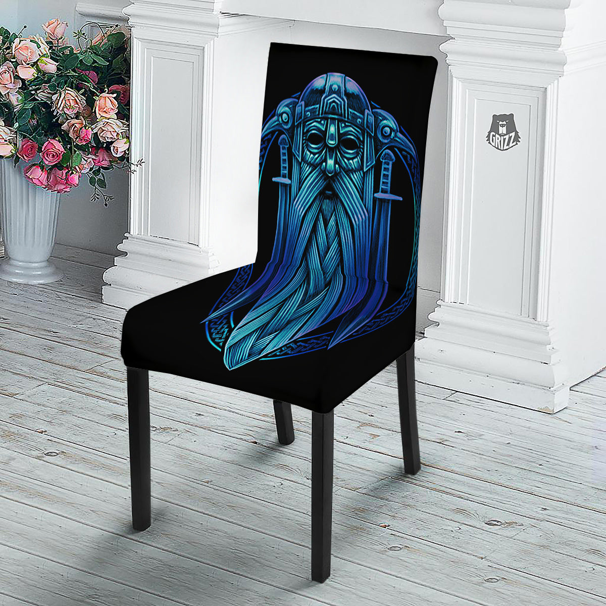 Viking Norse God Odin Blue Print Dining Chair Slipcover-grizzshop