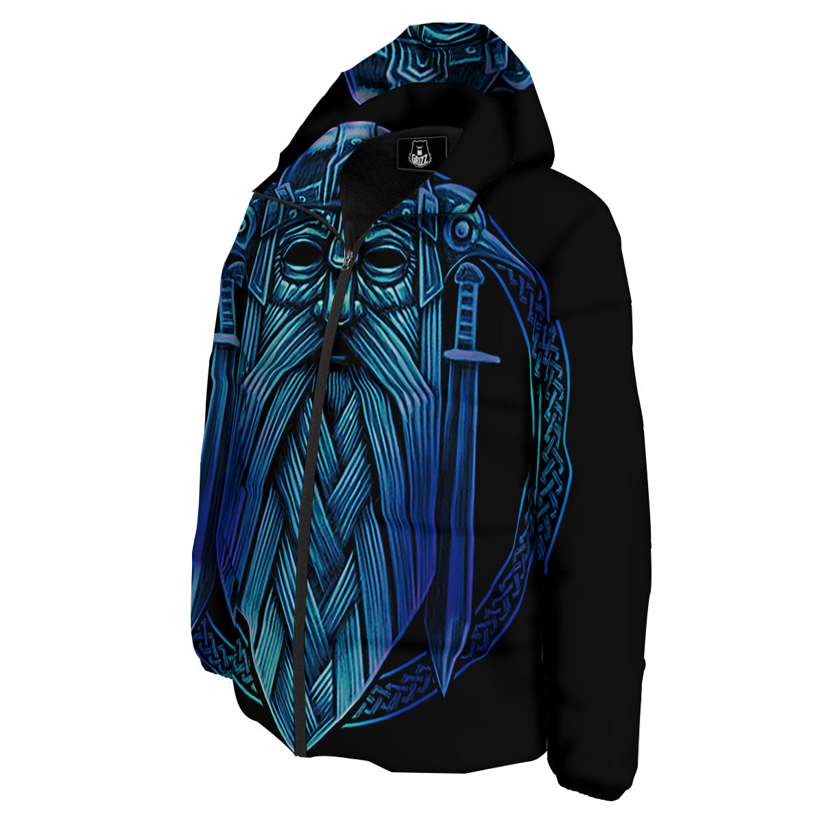 Viking Norse God Odin Blue Print Down Jacket-grizzshop