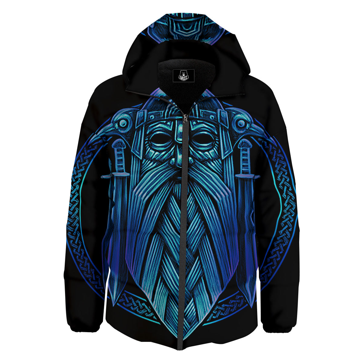 Viking Norse God Odin Blue Print Down Jacket-grizzshop