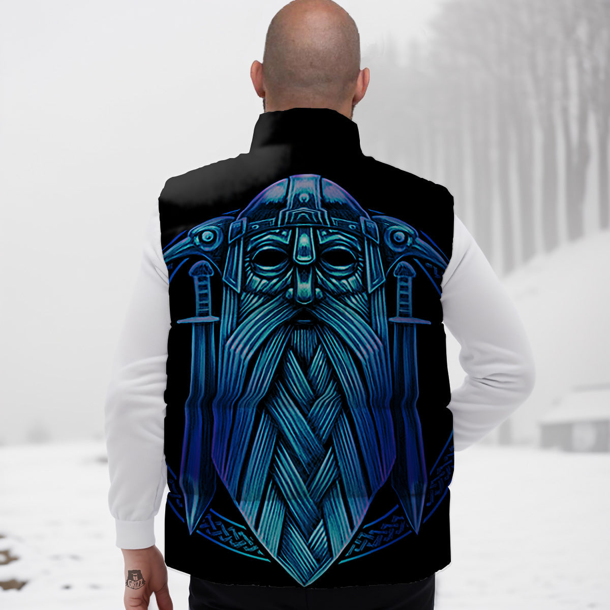 Viking Norse God Odin Blue Print Down Vest