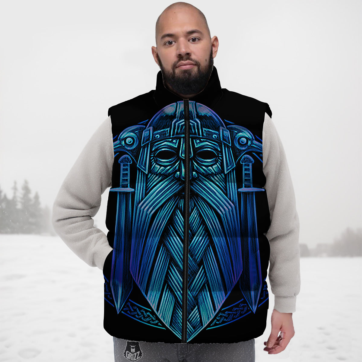 Viking Norse God Odin Blue Print Down Vest