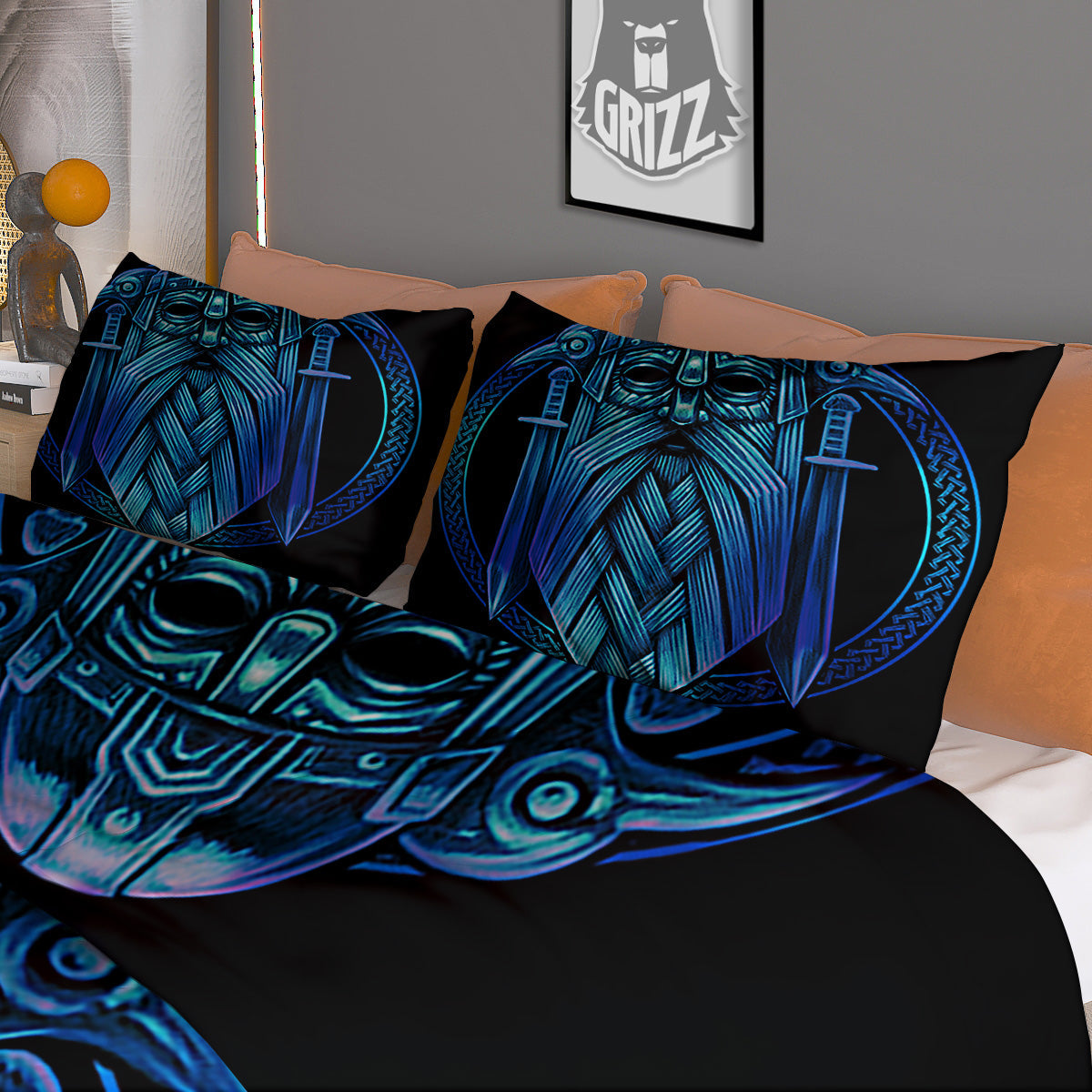 Viking Norse God Odin Blue Print Duvet Cover Bedding Set