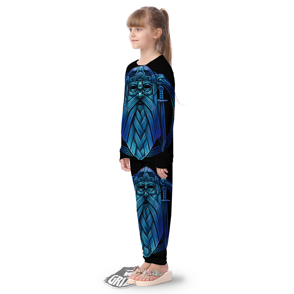 Viking Norse God Odin Blue Print Kid's Pajamas-grizzshop