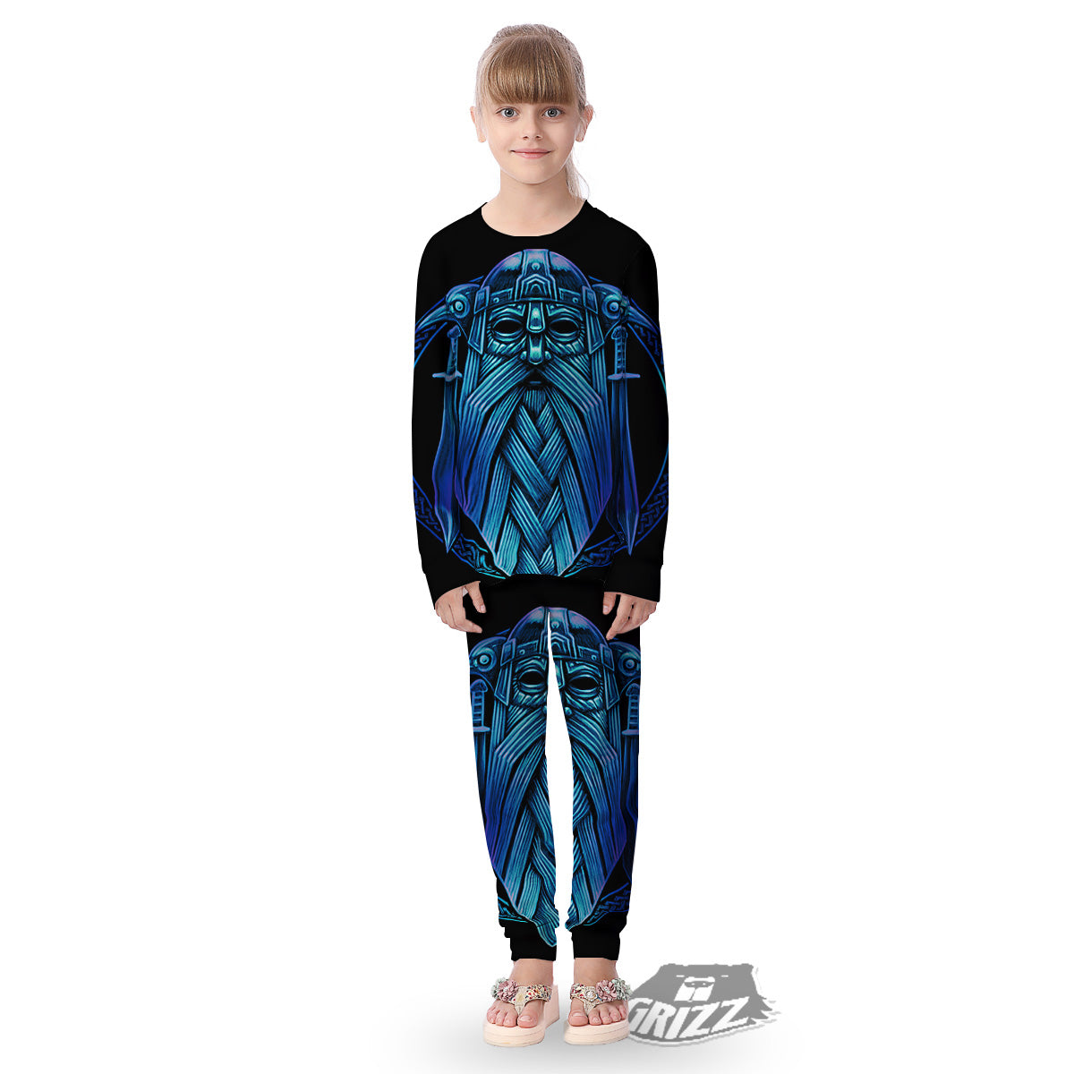 Viking Norse God Odin Blue Print Kid's Pajamas-grizzshop