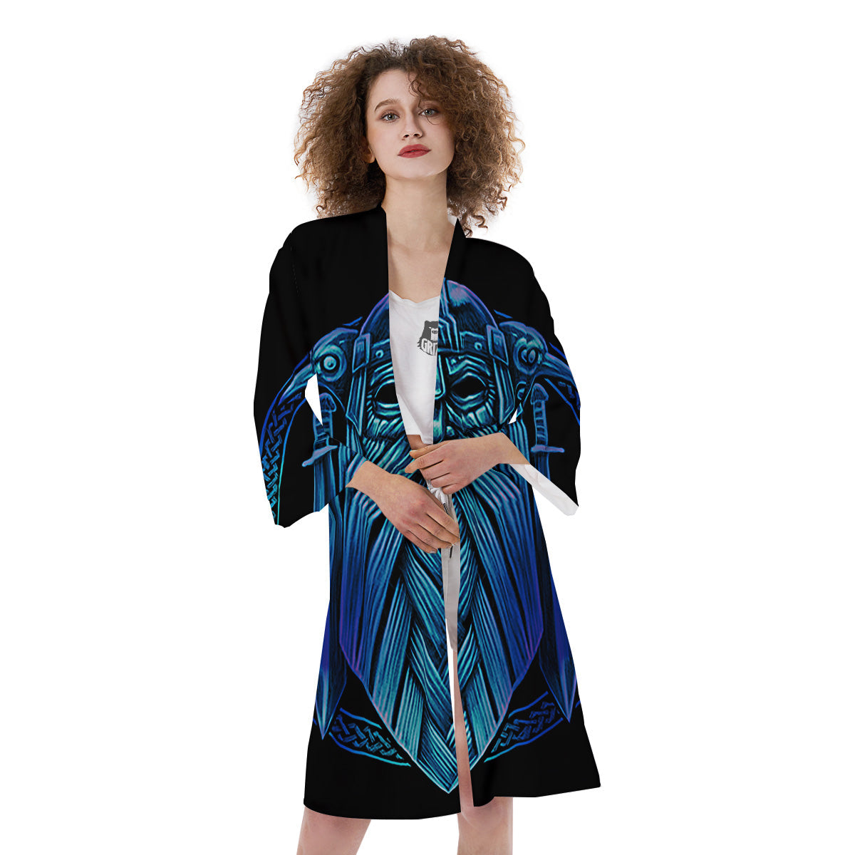 Viking Norse God Odin Blue Print Kimono-grizzshop
