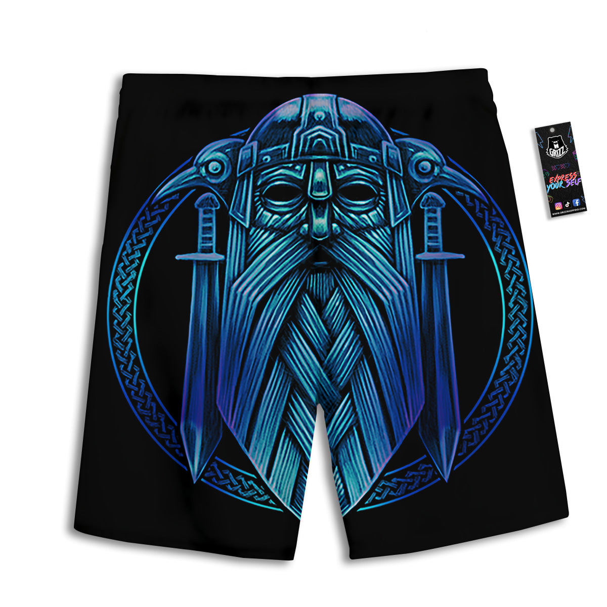 Viking Norse God Odin Blue Print Men's Athletic Shorts