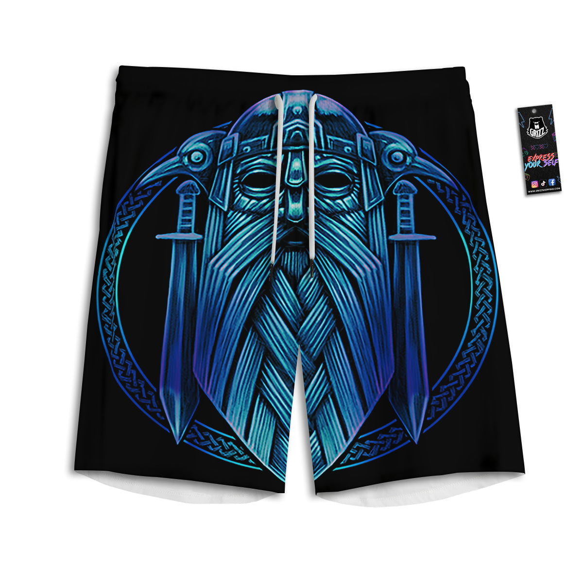 Viking Norse God Odin Blue Print Men's Athletic Shorts